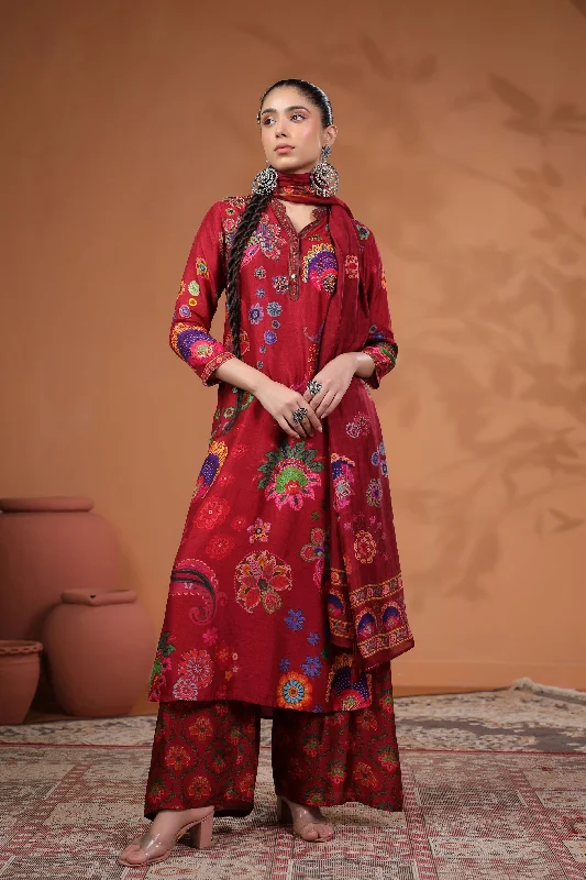 Scarlet Red Traditional Printed Kurta Set