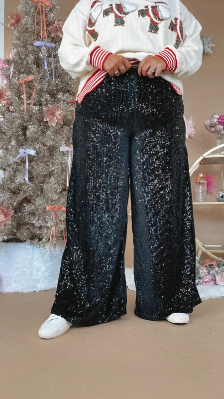 Sequins Flared Pants, Black