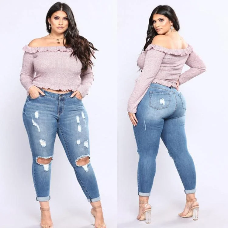 Women's Plus Size Pants - Ripped Jeans